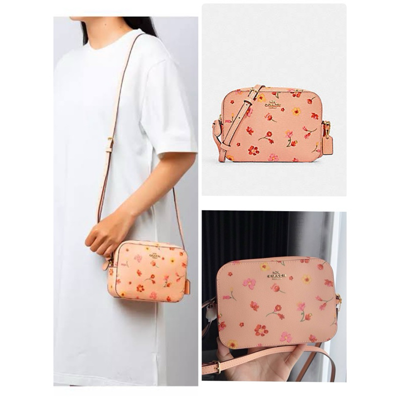 กระเป๋าสะพายข้าง ลายดอกไม้ สีชมพู MINI CAMERA BAG WITH MYSTICAL FLORAL PRINT (COACH C8699) 7 นิ้ว