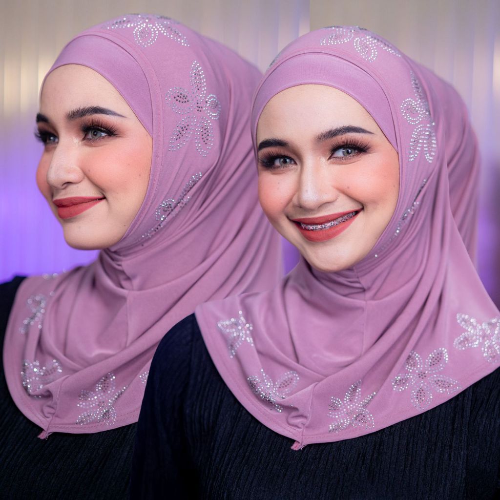 ผ้าคุลมแม่ลูก 2 ชิ้น ลายดอก เนื้อผ้าใส่สบายไม่ร้อน เหมาะสำหรับใส่รายอออกงานอิสลามHL67 รุสมีนีมุสลิม