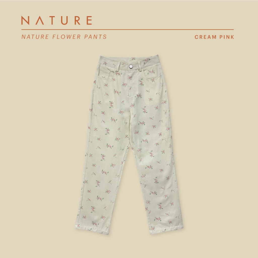 🤎ลด 𝟲𝟬.-พิมพ์ NTBCTT🤎nature.bkk - PTN0195 กางเกงขายาวลายดอกไม้ Nature flower pants