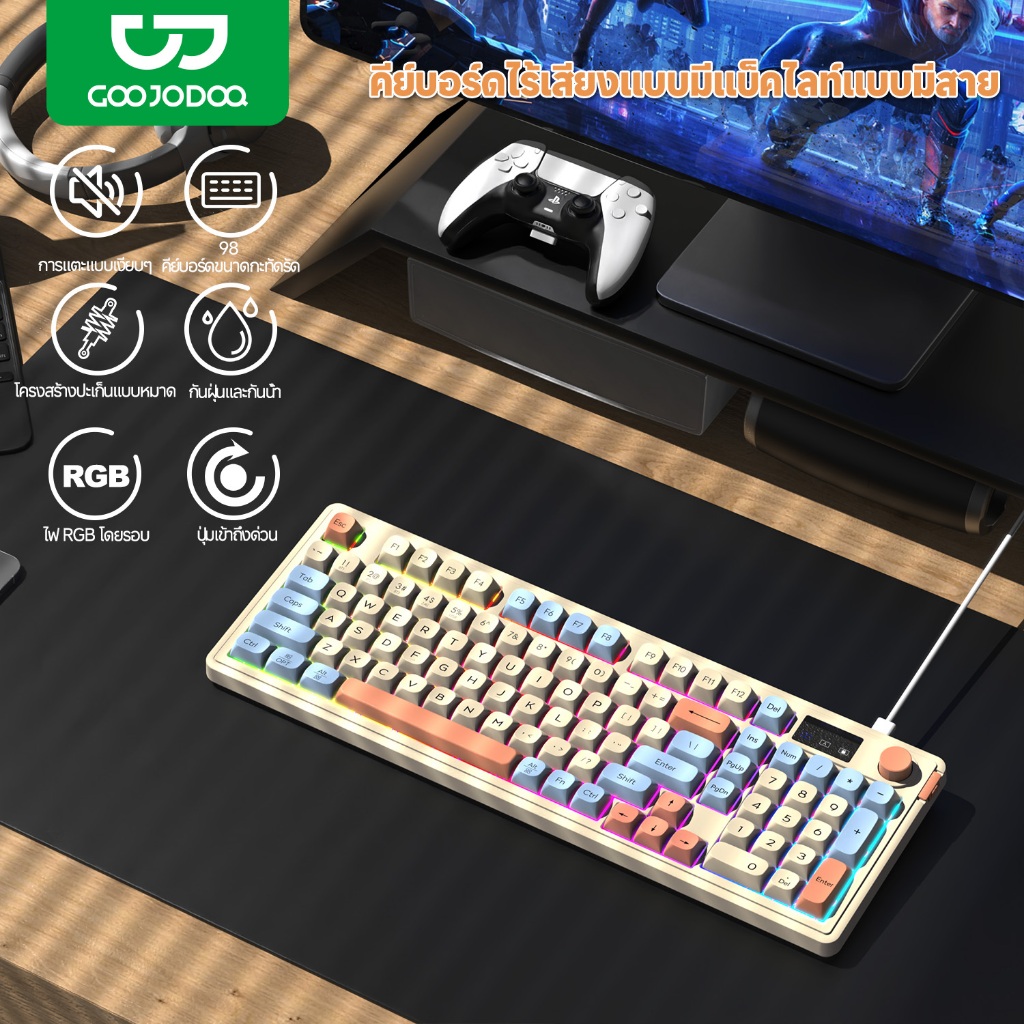 GOOJODOQ แบบมีสาย 98 คีย ์ RGB Backlight คีย ์ บอร ์ ดปะเก ็ นโครงสร ้ างเงียบ Fast Responsive ปุ ่ มกดสําหรับแล ็