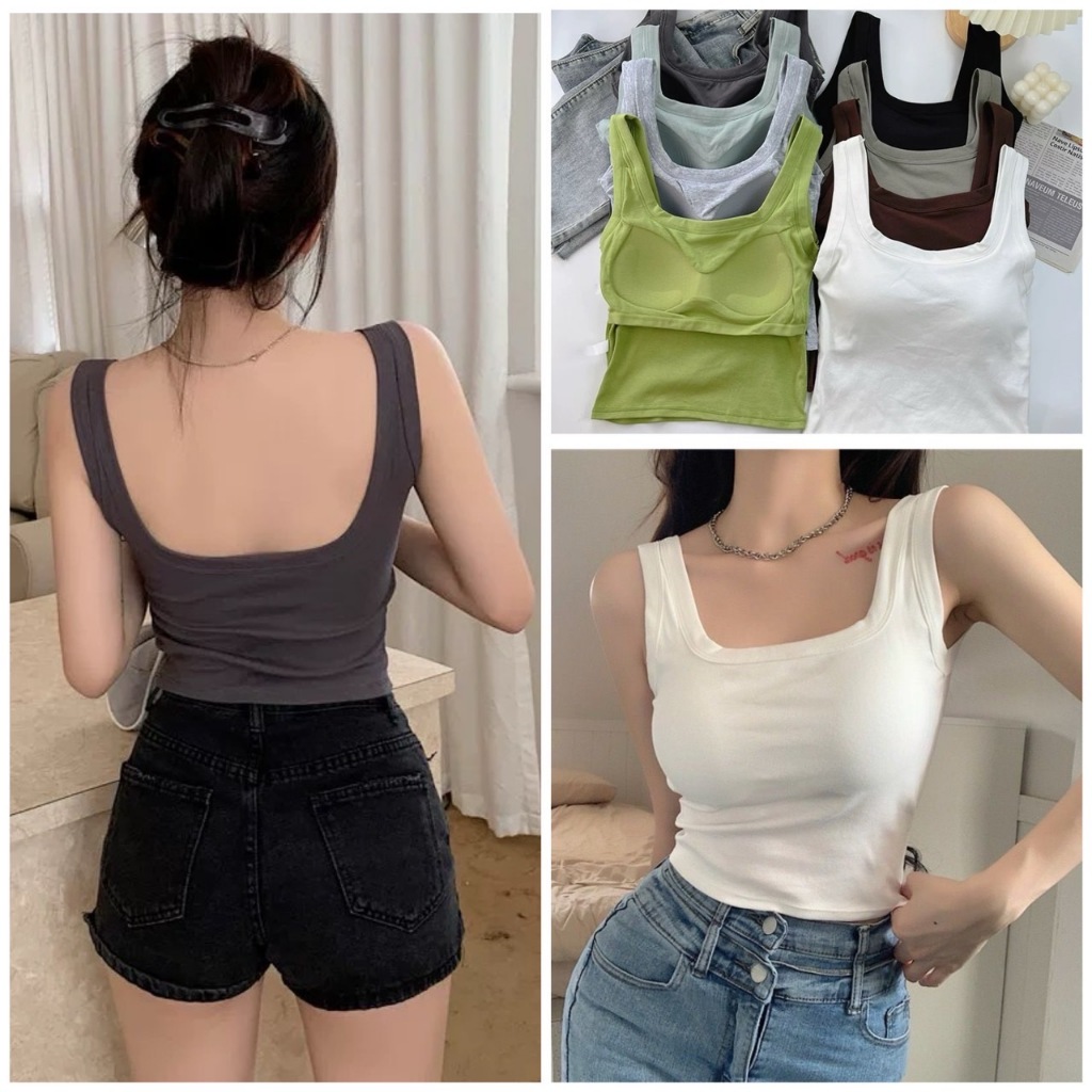 เสื้อกล้าม เปิดหลัง สไตล์เซ็กซี่ มีซับในตัว ผ้านิ่ม ยืดใส่สบาย