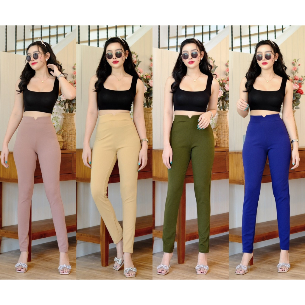 พร้อมส่ง กางเกงผ้าวูลเวฟเอววีทรงขาเดฟ M2766