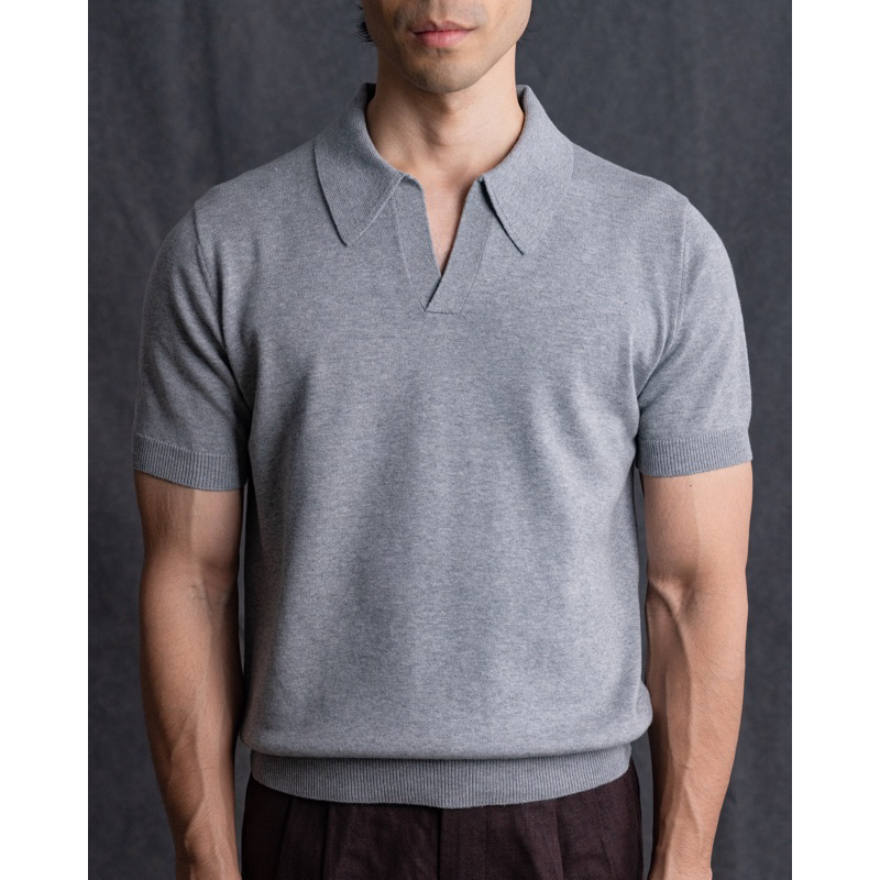 ส่วนลด20%DDX20CTD11 MadetoMature Knitted Short Sleeve Skipper Polo - Grey เสื้อโปโล ปกสกิปเปอร์
