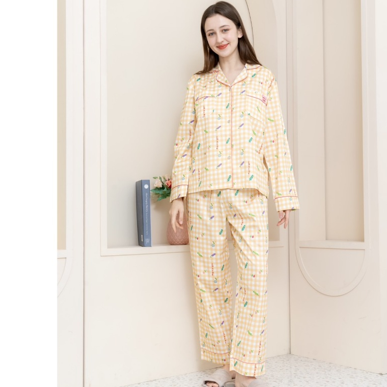Yellow gingham winter set แขนยาว ขายาว ชุดนอนโนบรา Call รูปที่ 2