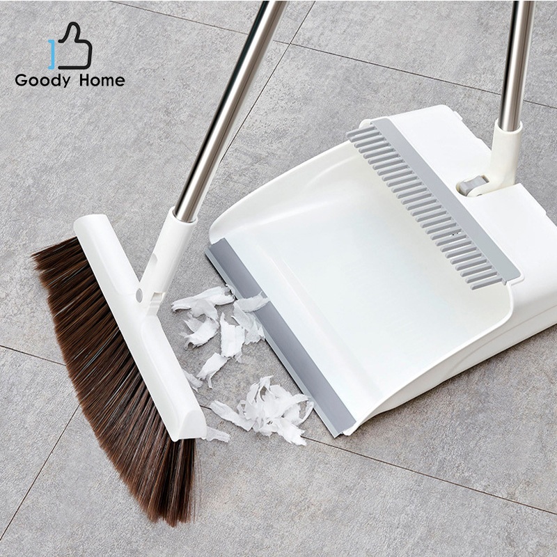 Goody Homeชุดไม้กวาดพร้อมที่ตักผงขยะ  ที่ตักผงขยะมีซี่แปรงในตัว จำหน่ายแยกตามการจัดเก็บเข้าชุด แบบมีกดล็อกกับแบบแม่เหล็ก
