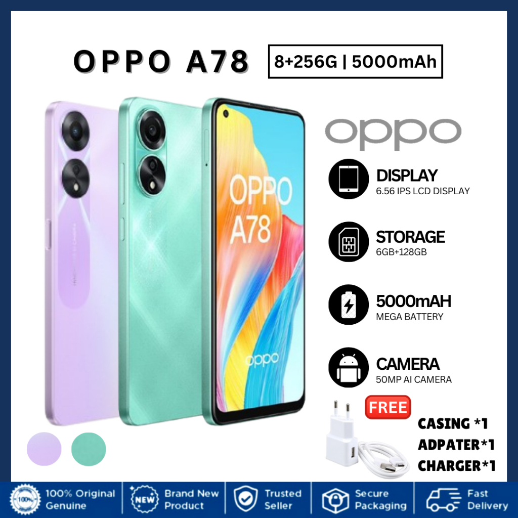 OPPO A78 5G (8+128) โทรศัพท์มือถือ หน้าจอ FHD+ AMOLED Display ชาร์จไว 67W SUPERVOOC แบตเตอรี่ใหญ่ techtime9.ltd