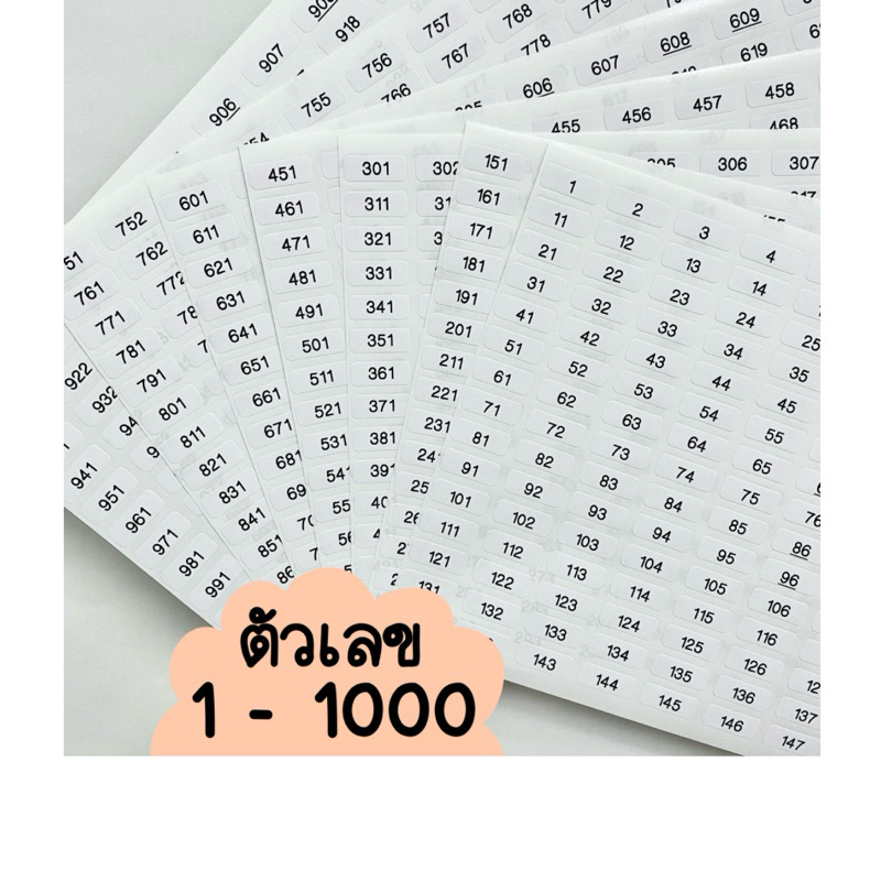 สติกเกอร์ตัวเลข 1-1000 (8x20มม.) ชุด7แผ่น เนื้อกระดาษ ไม่กันน้ำ