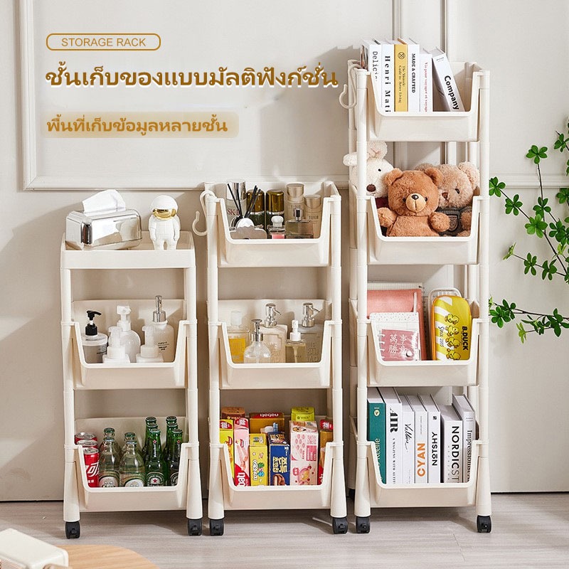 NeatBox ชั้นเก็บของ 【1 ถึง 5 ชั้น】รุ่น 6N-047 มีล้อ พลาสติก ยืนพื้น รถเข็น วางผัก ผลไม้ ของว่าง และหนังสือ 33*25*128cm