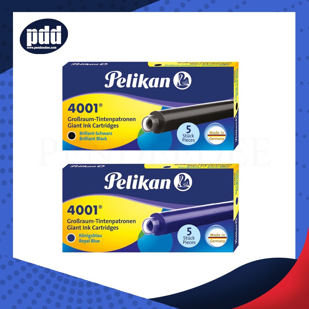 2 กล่อง Pelikan Ink Cartridge 4001 หมึกหลอด พิลีแกน GTP/5 ,  TP/6 - หมึกดำ (Black) , หมึกน้ำเงิน (Royal Blue)