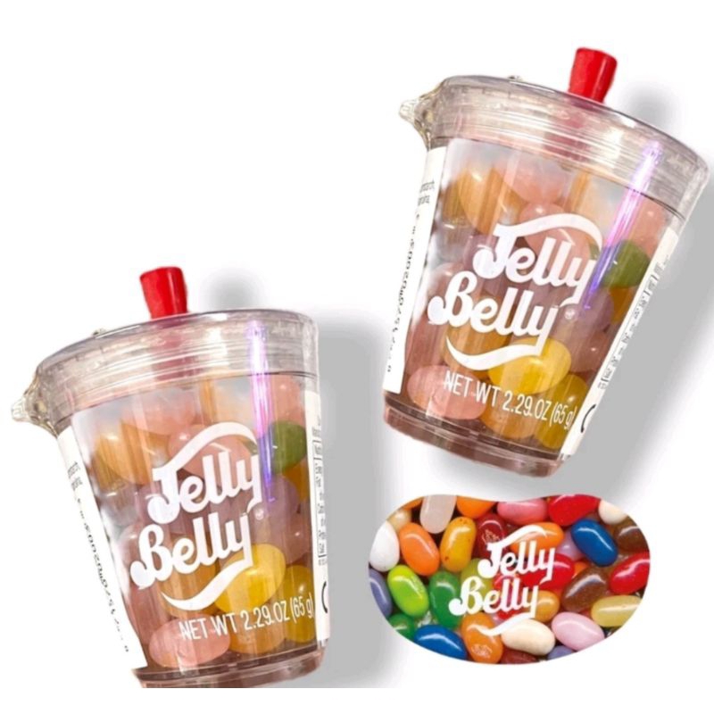 Jelly Belly ลูกอมเคี้ยว เยลลี่ รสชานมไข่มุก มีหลายรสชาติในแก้ว พร้อมพวงกุญแจสุดน่ารัก