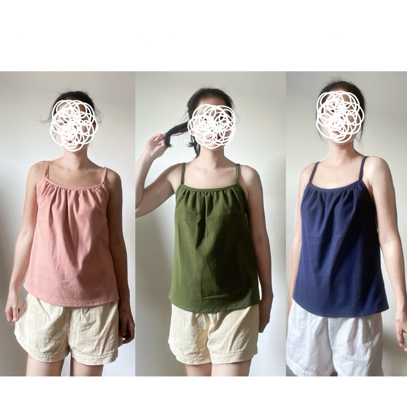 เสื้อสายเดี่ยวคอแต่งระบาย ผ้าฝ้ายเนื้อนุ่ม น่ารักมินิมอล เรียบๆ ใส่สบาย