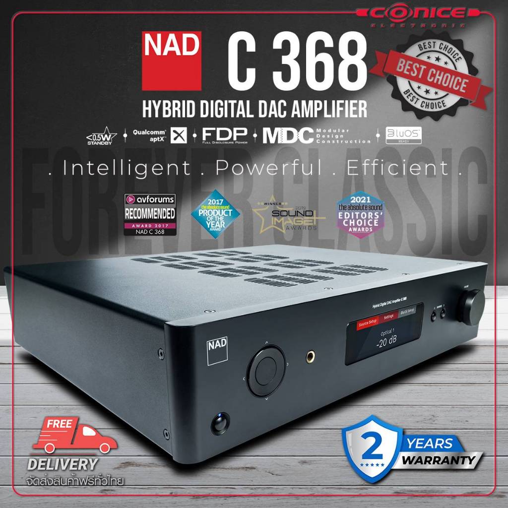 NAD C368 Hybrid Digital DAC Amplifier แอมป์ดิจิตอลมีแดคในตัว 80 วัตต์/ข้าง มีกำลังขับสำรอง
