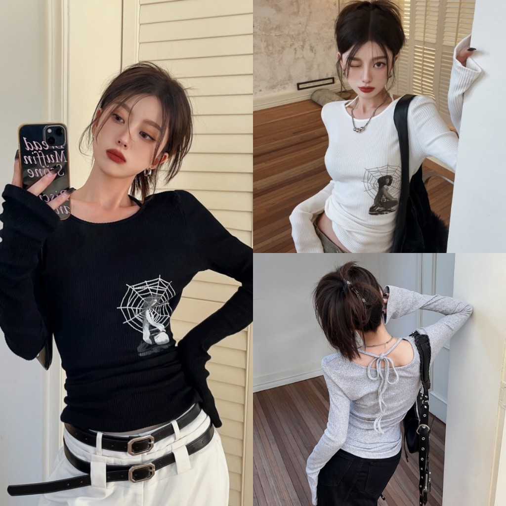 เสื้อคอกลม เสื้อยืดลำลอง สไตล์เกาหลี ผ้าร่องใส่สบาย ทรงเข้ารูป #602129