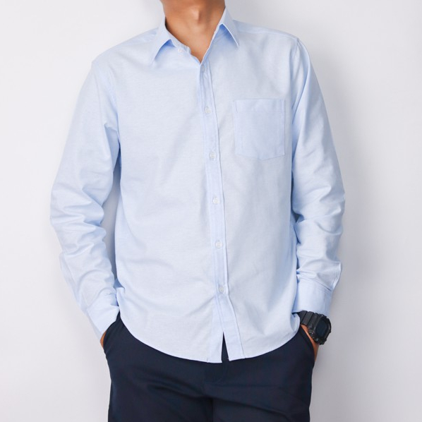 เสื้อเชิ้ต คอปกแขนยาว สีฟ้าอ่อน  M-XL  ผ้าoxford