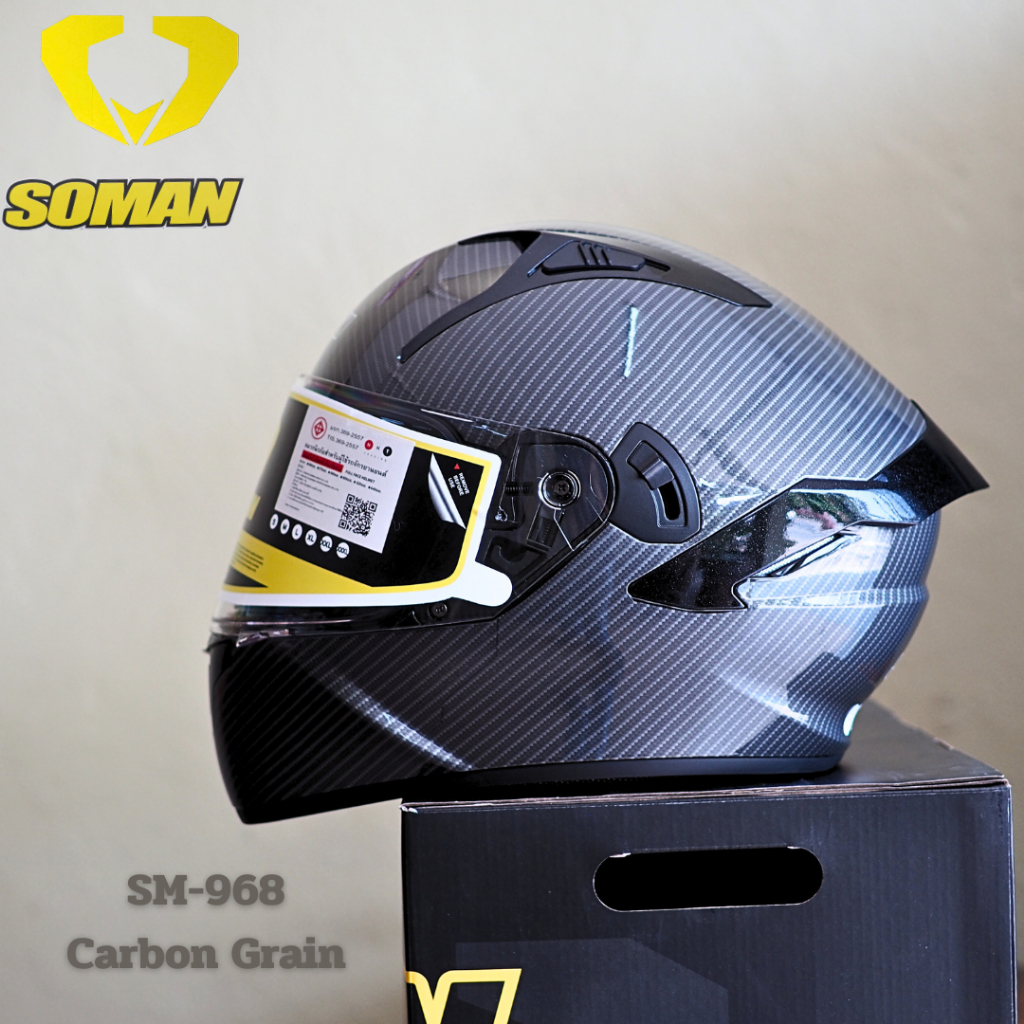หมวกกันน็อค SOMAN SM968 โฉมใหม่ สไตล์ Sport Racing มีแว่นตา 2 ชั้น