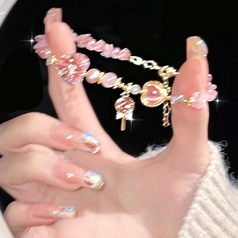 COD-ในไทย สร้อยข้อมือ จี้แคนดี้ สีชมพู น่ารักหวาน สไตล์เกาหลี คริสตัล ประดับลูกปัด เหมาะกับของขวัญ โชคดี-kri