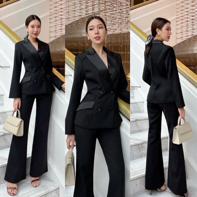 code 20060 ชุดสูทสีดำ  เสื้อสูทสีกรม+กางเกง งานป้าย Charissa