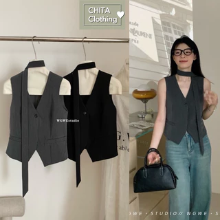 📍พร้อมส่ง📍8183💌เสื้อ vest แมทช์กับลุคไหนก็ดูดี เนื้อผ้าดี มีซับใน มาพร้อมสายไขว้คอ TAG:WG.WE 🇰🇷