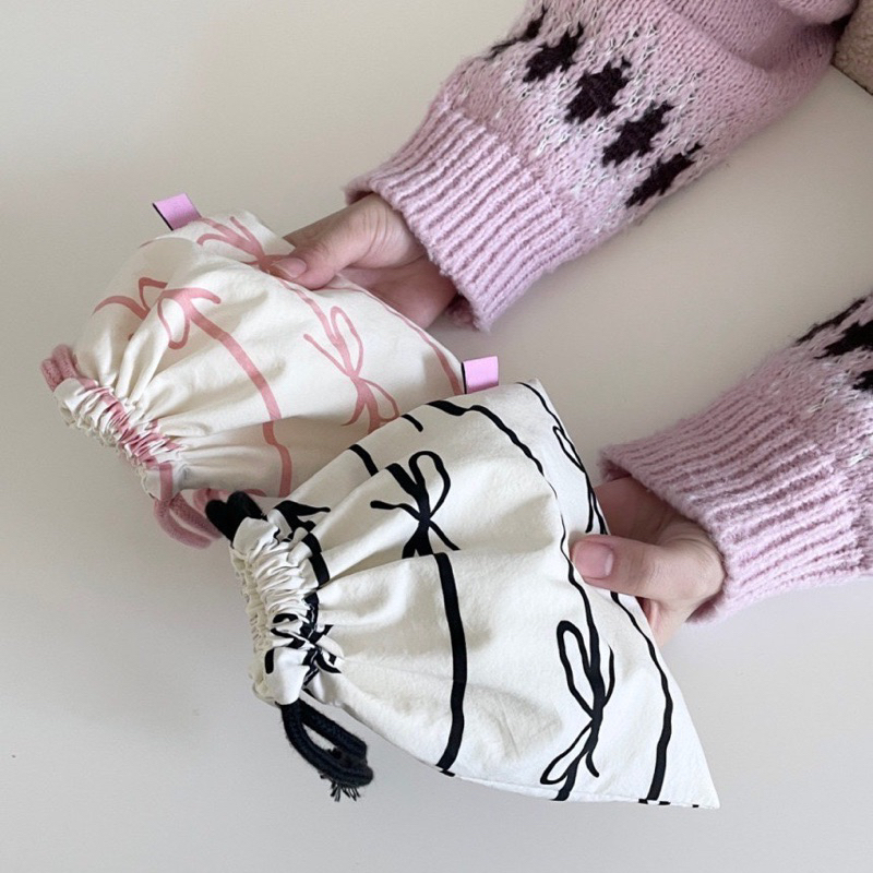 blinkgirl พร้อมส่ง กระเป๋าเชือกรูด สไตล์เกาหลี ลายโบว์น่ารักมากๆ พกพาสะดวก