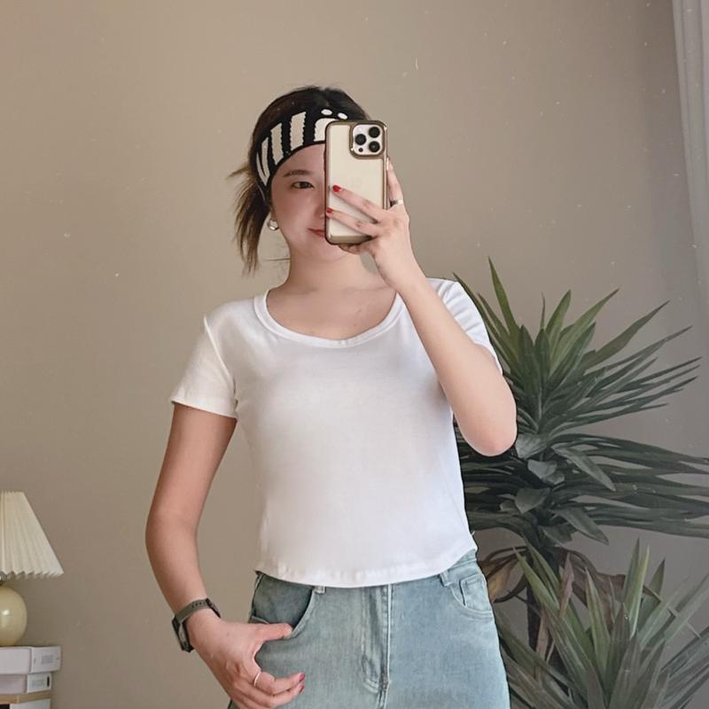 [ใช้โค้ด30%ได้]เสื้อยืดแขนสั้น อก 34-44“ คอกว้าง แต่ไม่โป๊ ปลายตัวยู ใส่พรางหุ่น ( SN301 )