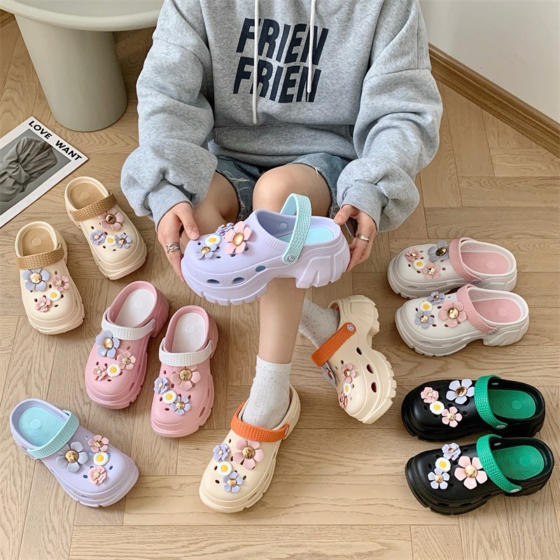 AJAYGNA1991 รองเท้าผู้หญิง รองเท้าหัวโต ส้นสูง 7 ซม มีแถมตัวติด วัสดุ EVA  รองเท้ารัดส้นแฟชั่น H-509-PPF