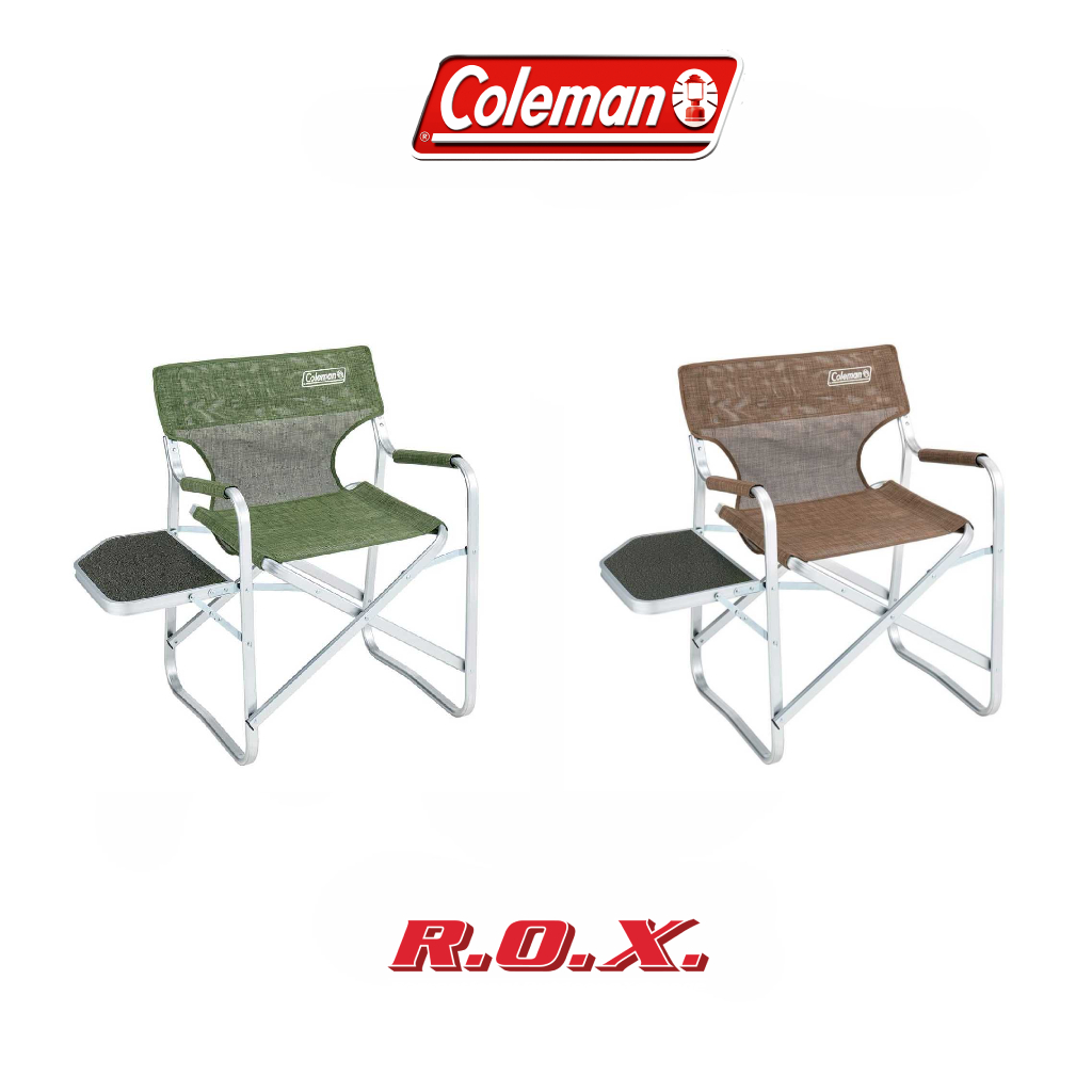 COLEMAN JP ALUMINUM DECK CHAIR MESH เก้าอี้แคมป์ปิ้ง พร้อมโต๊ะวางของ ร้านROX