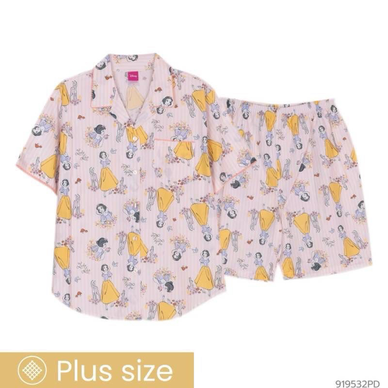เจ้าหญิง สโนวไวท์ เสื้อคอปก XLแขนสั้นขาสั้น/แขนสั้น ขายาว ผ้าวูเว่น พลัสไซส์ XL คละลาย