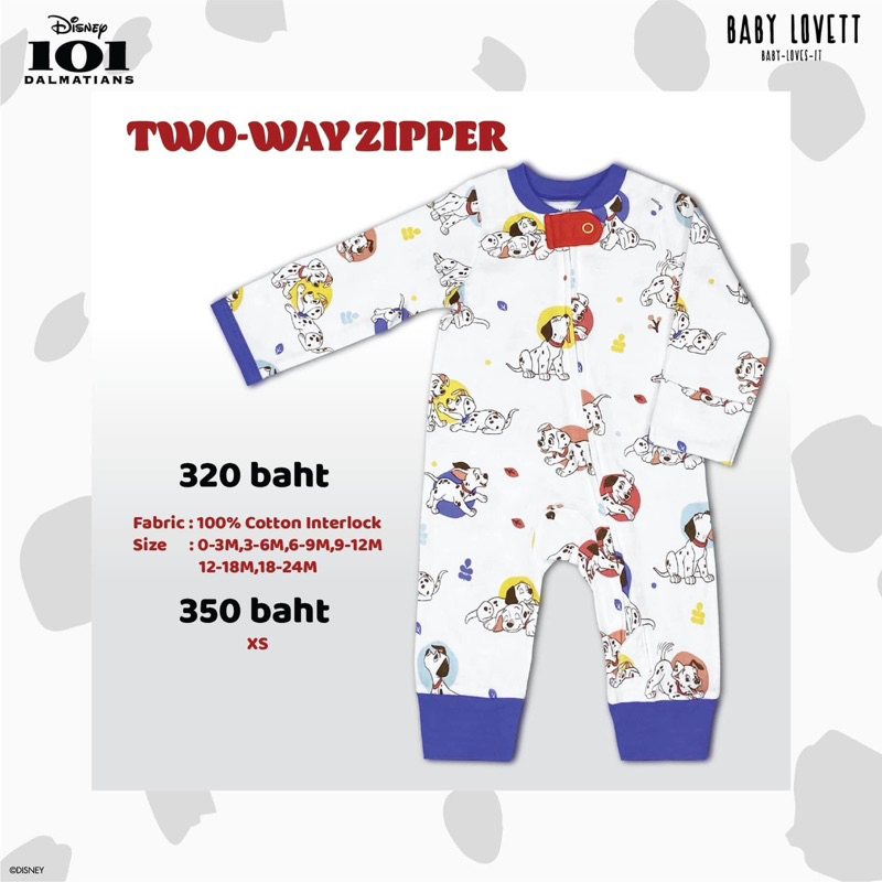 ส่งต่อ Baby Lovett - Two-Way Zipper Disney 101 Dalmatians ชุดนอนเปิดเท้าเด็กอ่อน ไซส์ 9-12M