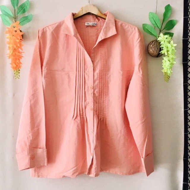 Bigsize เสื้อเชิ้ต Coldwater Creek สีส้มสวย อกฟรี-48,เอวฟรี-46,ยาว26.5 งานค้างสต็อคญี่ปุ่น เคลียร์ขา