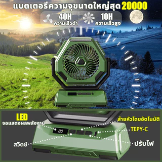 10นิ้ว 20000mah สามารถชาร์จมือถือได้ พัดลมพกพา พัดลมแคมป์ปิ้ง แบตเตอรี่ลิเธียม18V พัดลม/ไฟ LED ปรับได้3ระดับ