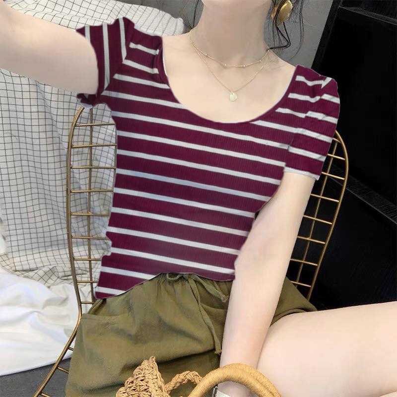 เสื้อคอกว้างลายขว้าง ผ้ายืดใส่สบาย / 937-941