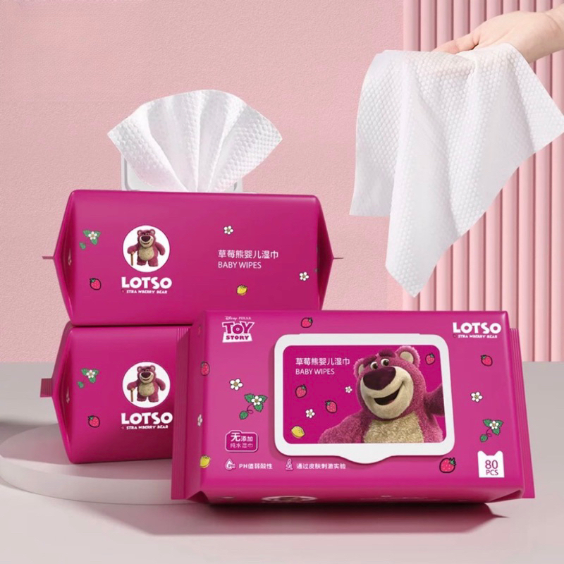 ทิชชู่เปียก Lotso 80 pcs 80แผ่น ลายหมี ลอตโซ่ ทิชชู่เด็กใช้ได้