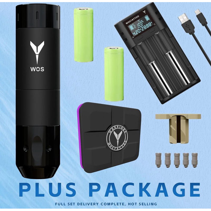 WOS E70 Plus New Packgage (รุ่นท็อปสุด) รับประกัน1ปี แท้ 100% เครื่องสักไร้สายปรับสโตรคได้ 3.0ถึง 5.