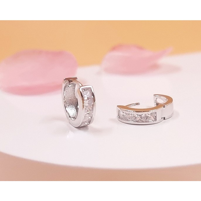 kc005 ต่างหูห่วงกลมCZ ทองคำขาว (4*13mm)