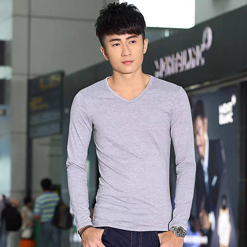 เสื้อยืดผู้ชายสีพื้นแขนยาวคอวีผ้านุ่มใส่สบายราคาถูก Man Clothing