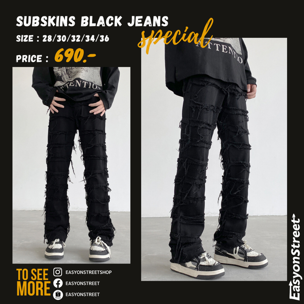 Subskins กางเกงยีนส์แนวสตรีท เกาหลี ทรงกระบอกเล็ก ทรงเฟี้ยวๆ ไม่เหมือนใครแน่นอน แฟชั่นแนวสตรีท กางเกงยีนส์ผู้ชาย