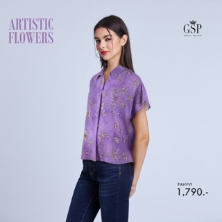 GSP เสื้อผู้หญิง อาร์ททิสติก ฟลาวเวอร์ ทรงหลวมแขนล้ำ สีม่วง …