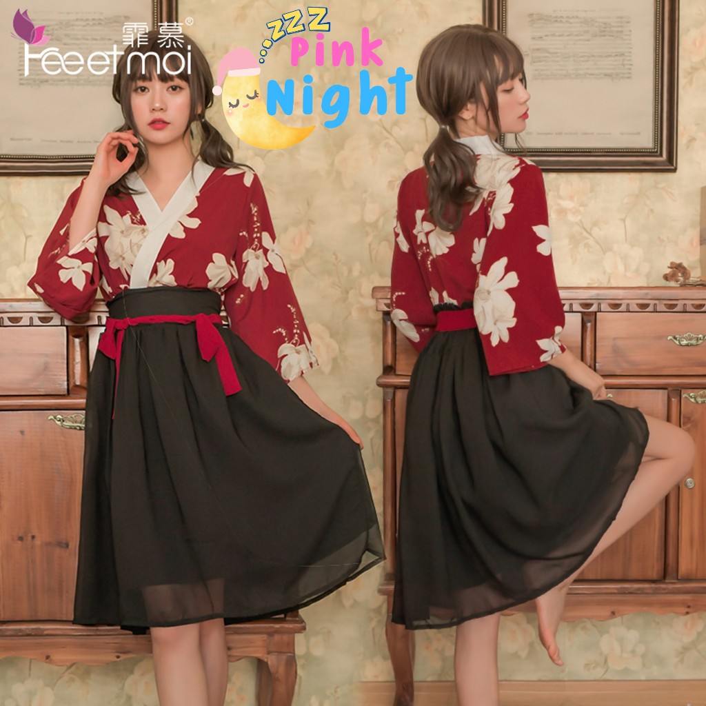 PINK NIGHT ชุดคอสเพลย์ ชุดฮันบก ดอกไม้ พิมพ์ลายดอกไม้น่ารักพร้อมเชือกผูกเอว ส่งไว ส่งเร็ว P-192