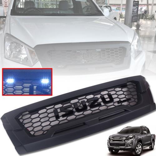 กระจังหน้า หน้ากระจัง มีไฟ LED สีขาว รุ่น อีซูซุ ดีแม็กซ์ ISUZU DMAX D-MAX โลโก้ดำ สีดำด้าน ปี 2016 - 2019