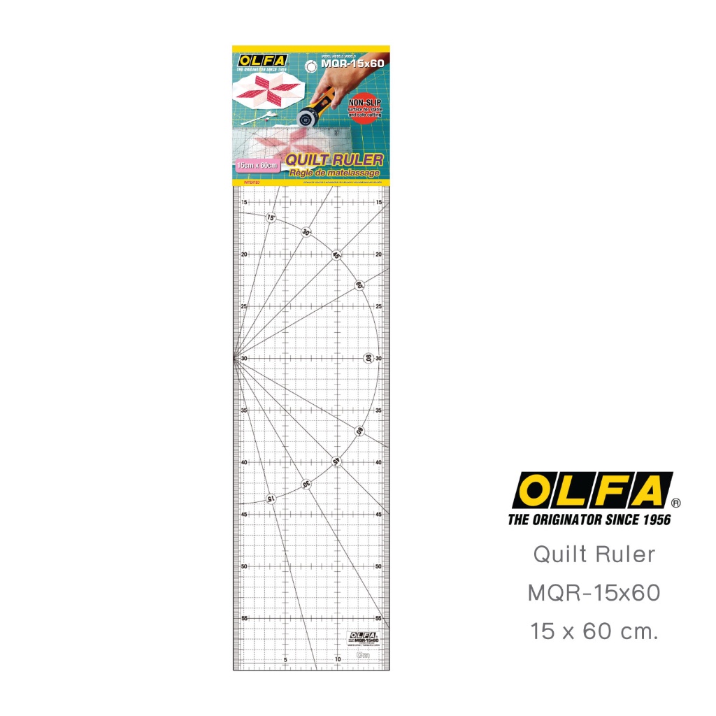 OLFA ไม้บรรทัดสเกลตัดผ้า  MQR-15X60 CM. (หน่วยนิ้ว)