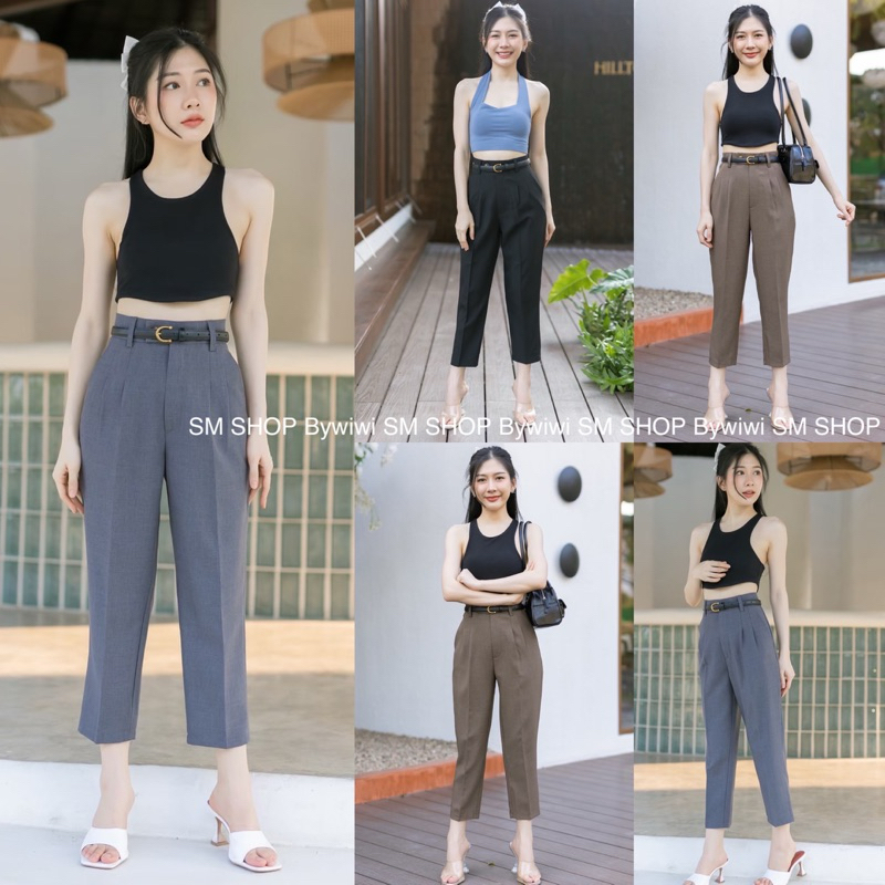 รุ่น BS กางเกงทรงบอย ผ้าสโนว์สลาฟ เอวสูงขอบยื่น งานป้าย S - XXL พร้อมส่ง
