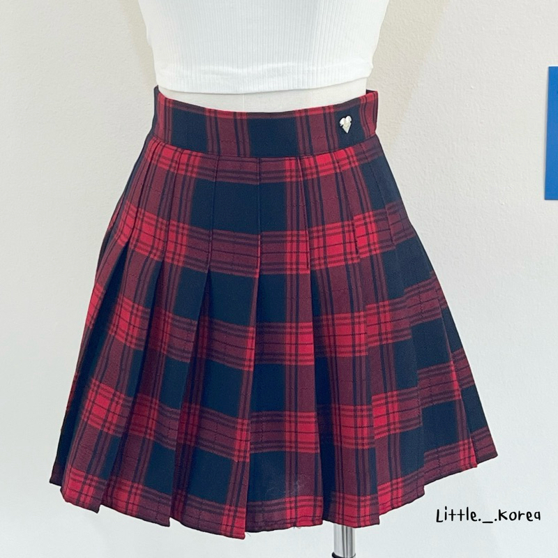 {สก็อตลาย Cranberry} พร้อมส่ง! ยาว 14.5”-15” XS-3XL เอวถึง 32” กระโปรงเทนนิสลายสก็อต มีซับใน