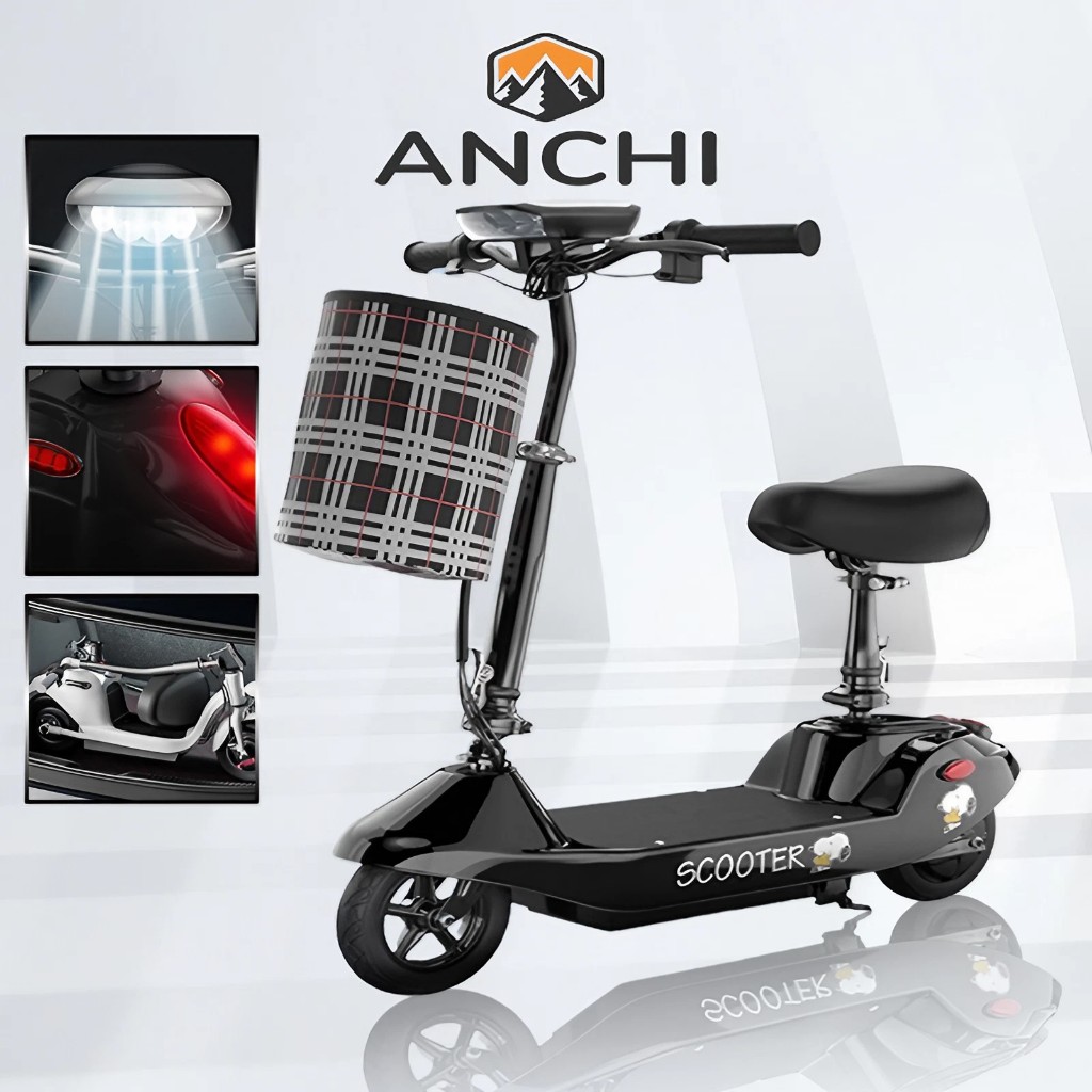 ANCHI สกู๊ตเตอร์ไฟฟ้า จักรยานไฟฟ้า E-SCOOTE ปรับระดับได้ 3 ระดับ โช๊คล้อหน้า พับเก็บได้ ความทนทาน 25km สันทนาการ