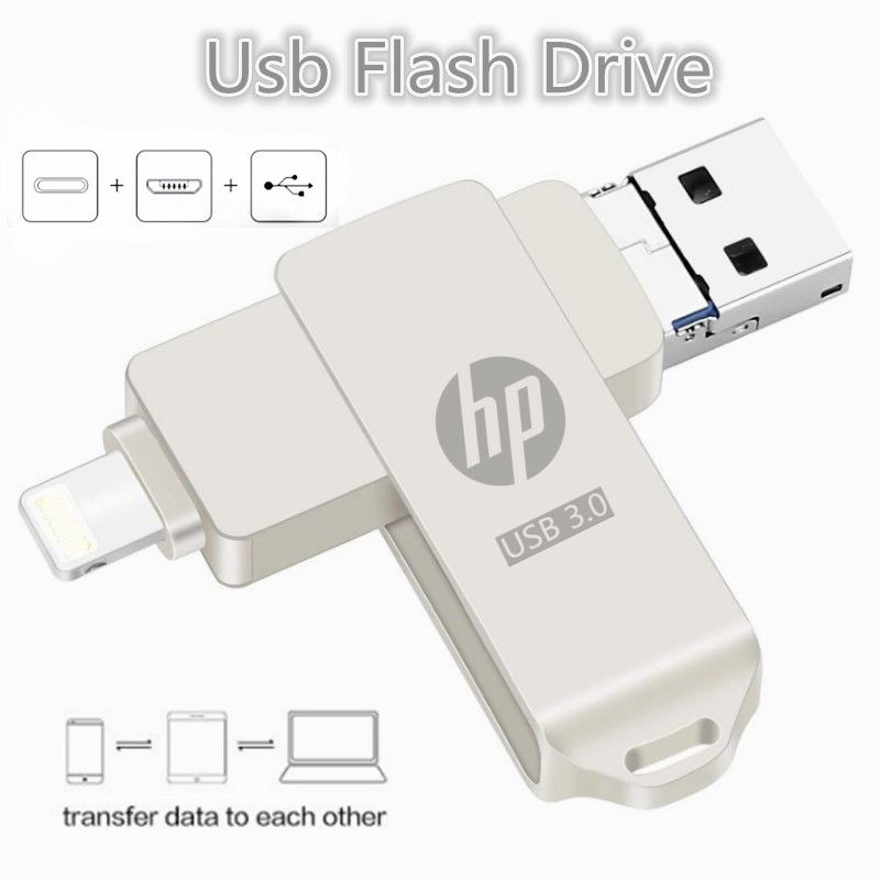 Hp แฟลชไดรฟ์ Usb 1TB 3 in 1 Otg Pendrive สําหรับ iPhone อุปกรณ์จัดเก็บข้อมูลภายนอก 2 in 1