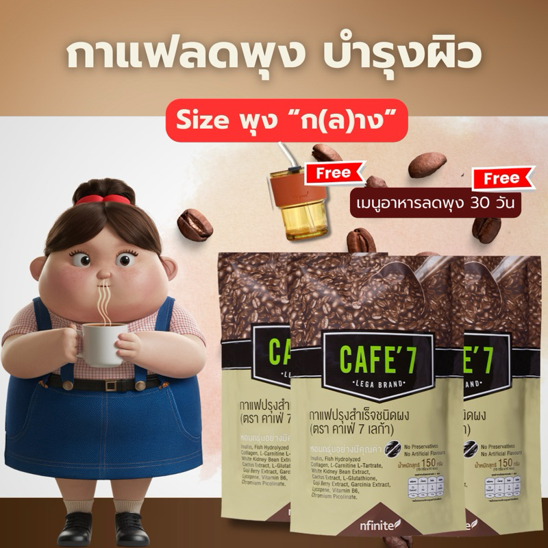 กาแฟลดนำ้หนัก กาแฟคุมหิว ลดพุง น้ำตาล0% Cafe7 (SET พิเศษ 3แพค 30 แก้ว)