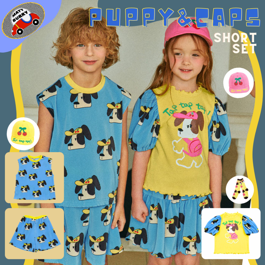 BeBe (mattburry ของแท้ พร้อมส่ง นำเข้าเกาหลี) puppy Set เดรสเด็ก เซ็ตเสื้อกางเกง ถุงเท้า