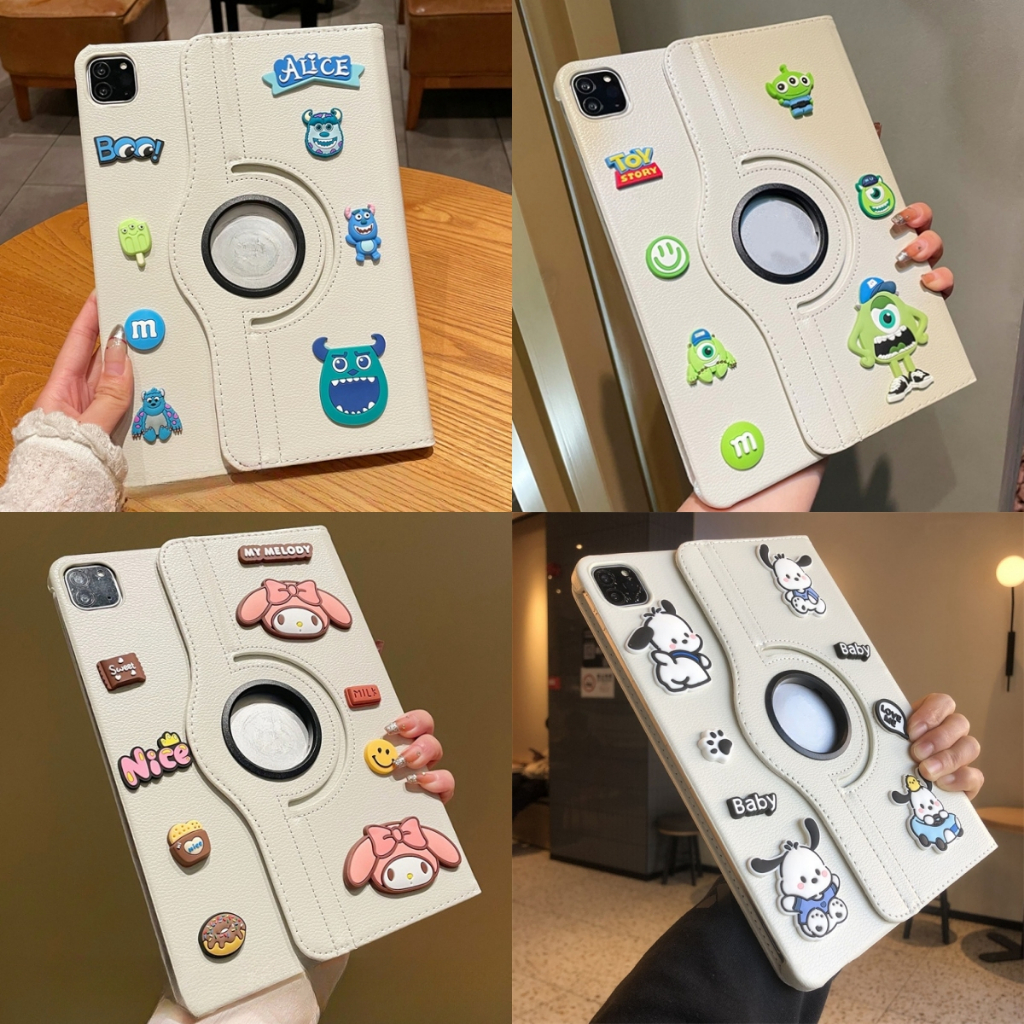 24 ชั่วโมง เคสป้องกันiPad หมุนได้ 360°ตุ๊กตาการ์ตูน-สีขาว เหมาะสำหรับรุ่น gen9 10.2 Air5 10.9 Air6