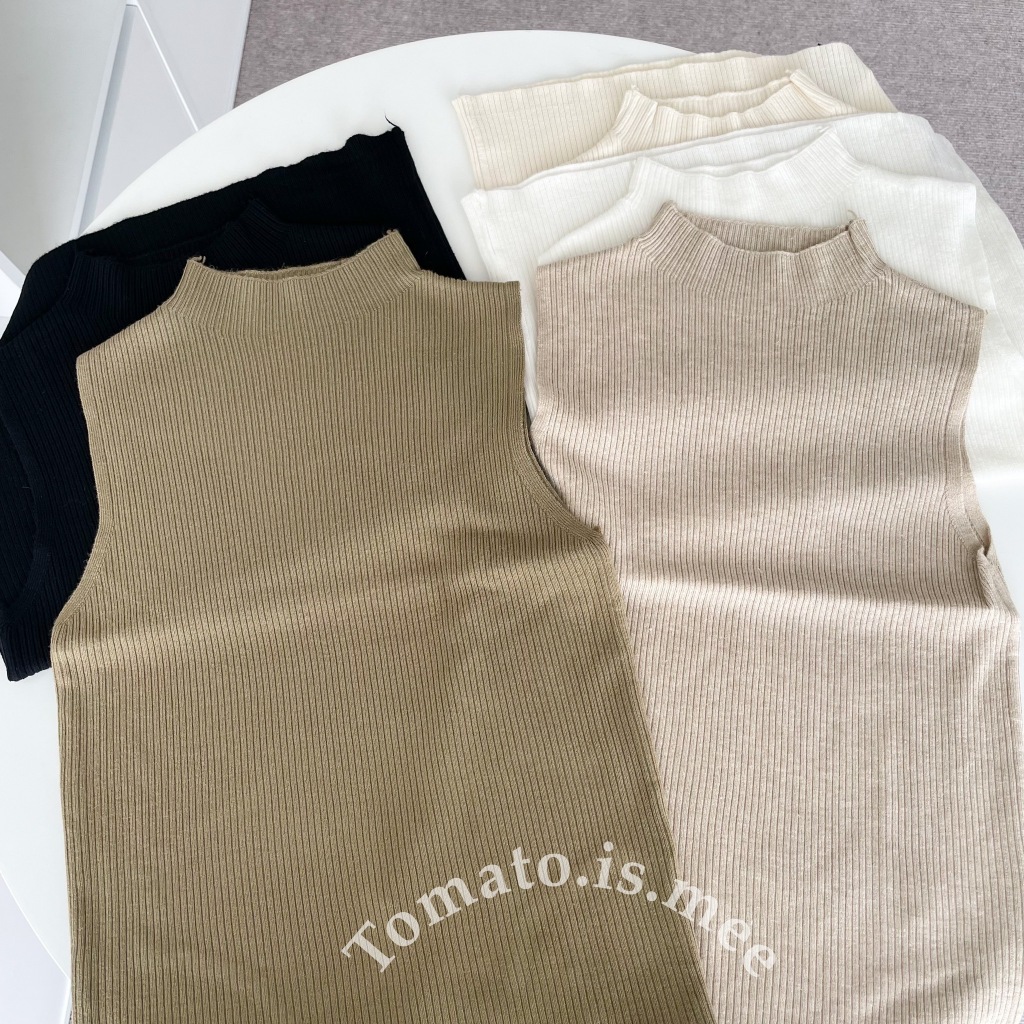 เสื้อคอปีนไหมพรม แขนกุด ไหมพรมไม่หนา ผ้าร่องเล็ก ใส่แล้วไม่อ้วน โทนสีแมทซ์ได้ทุกลุค พร้อมส่ง!!! (Y09)