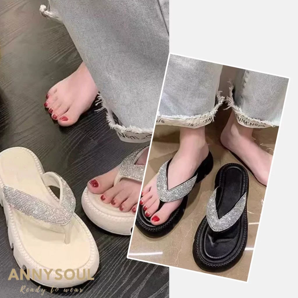 รองเท้าแตะหูคีบพื้นหนา สีสดใส สำหรับผู้หญิง