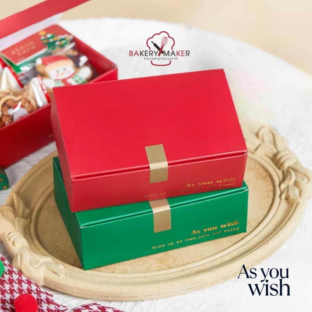 กล่องคุกกี้ As You Wish 5 ใบ / กล่องลูกฟูก สีแดง เขียว มินิมอล เกาหลี บราวนี่ CNY คริสต์มาส Christmas Valentine